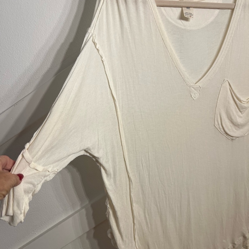 We The Free Cream Long Sleeve V-Neck Top